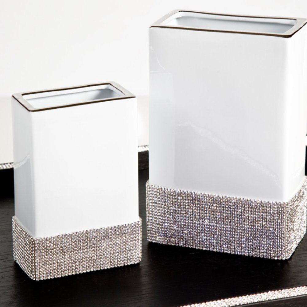 NIB Limoges White Porcelain Vase Hand Set Swarovski® Crystals Platinum FRANCE